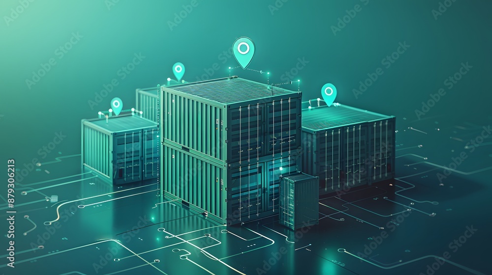 Fototapeta premium Futuristic data center with glowing digital maps symbolizing connectivity and advanced technology in a virtual environment.