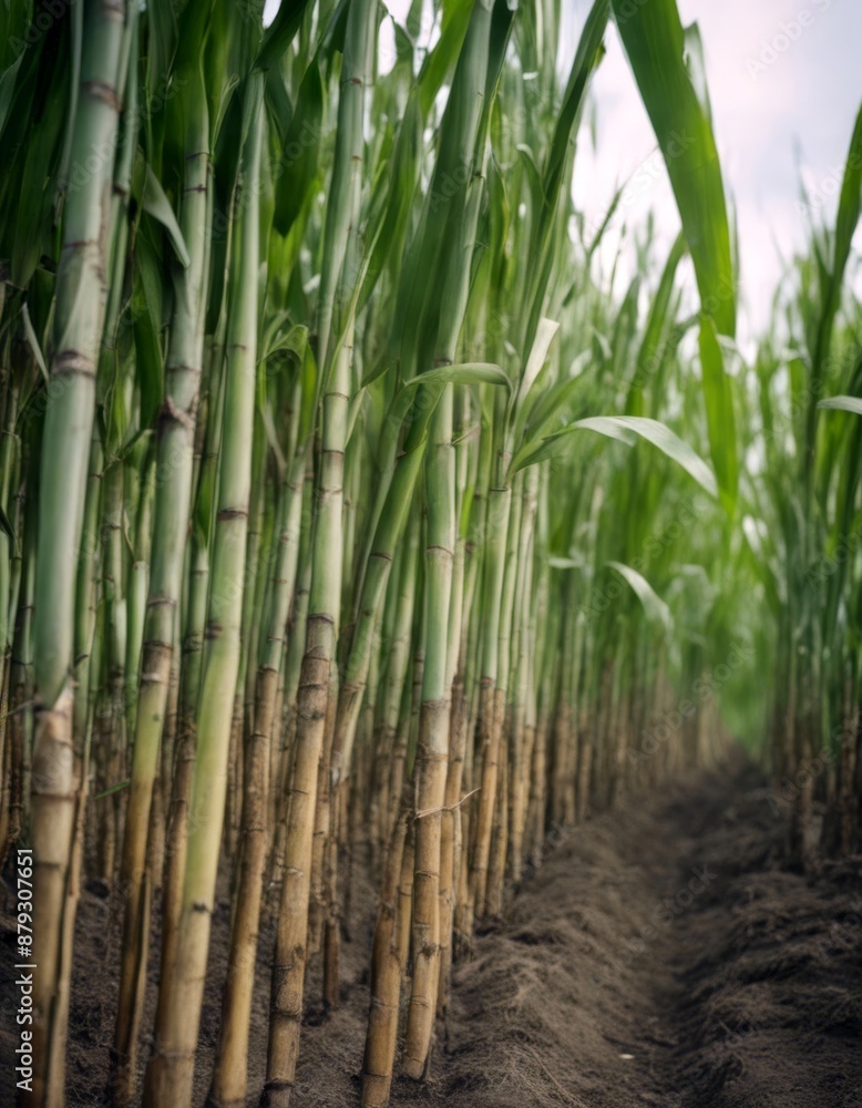 Obraz premium planted tropical factory agriculture sugar harvest sugarcane stake farm make cane food plant field industry fields planetary green nature culture produce
