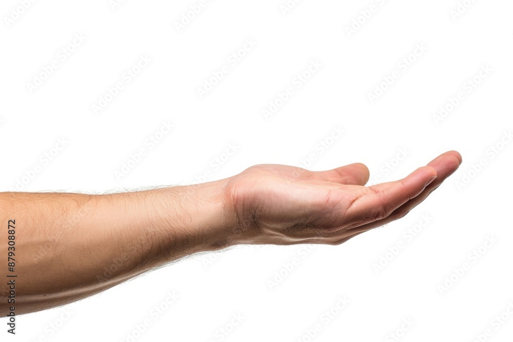 Hand Touch. Human Hand Showing Gesture with Open Palm on White Background Hand Touch. Human Hand Showing Gesture with Open Palm on White Background
