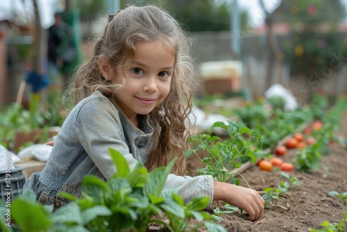 Fototapeta Naklejka Na Ścianę i Meble -  A school garden where children are learning to grow their own vegetables and herbs. 