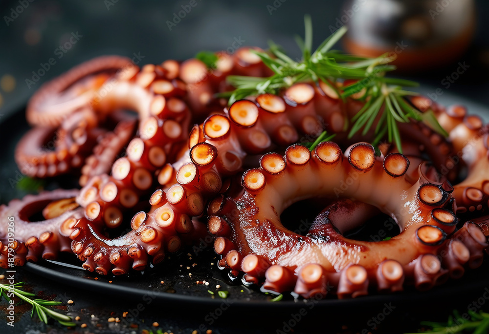 grilled octopus tentacles artfully arranged with a drizzle of olive oil and herbs, ad shot, copy space for text
grilled octopus tentacles artfully arranged with a drizzle of olive oil and herbs, ad shot, copy space for text
