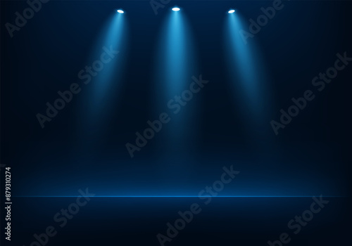 Empty blue studio room background. Dark blue background. Space for selling products on the website. Empty room with spotlight effect. Vector illustration.