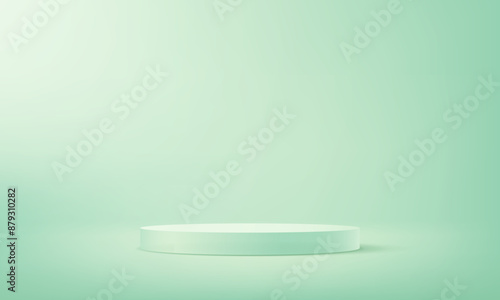 Green studio room background. Mint green background vector 3d with podium. Empty room with light effect. Space for selling products on the website. Vector illustration.