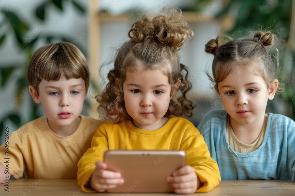 Children Engaging in Creative Storytelling with a Tablet Device, Fostering Imagination and Interactive Learning Through Digital Tools Children Engaging in Creative Storytelling with a Tablet Device, Fostering Imagination and Interactive Learning Through Digital Tools