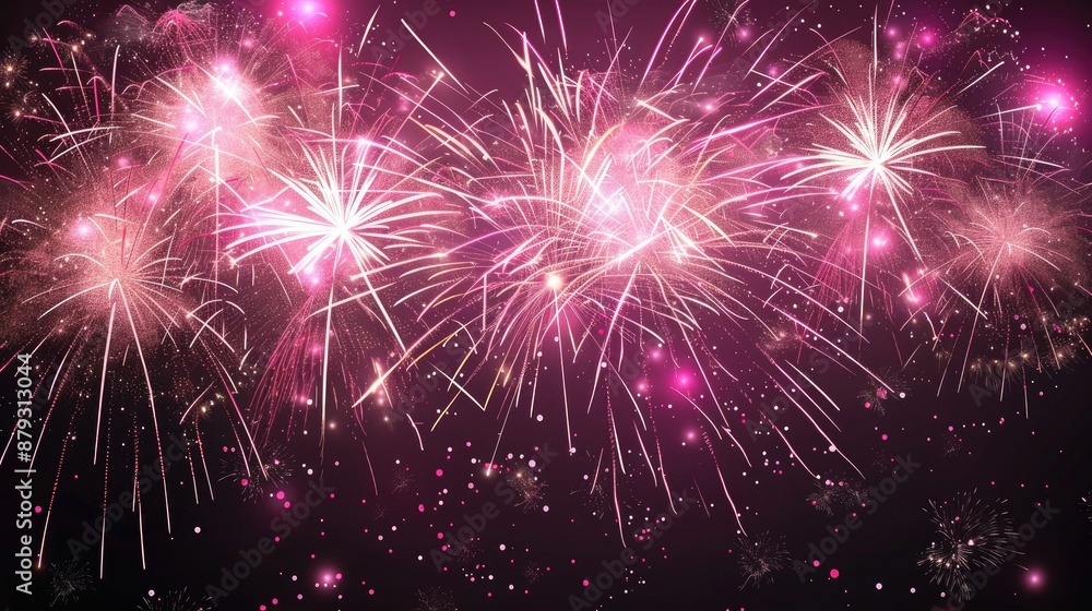 Naklejka premium Luxurious firework display with pink stars on holiday nights