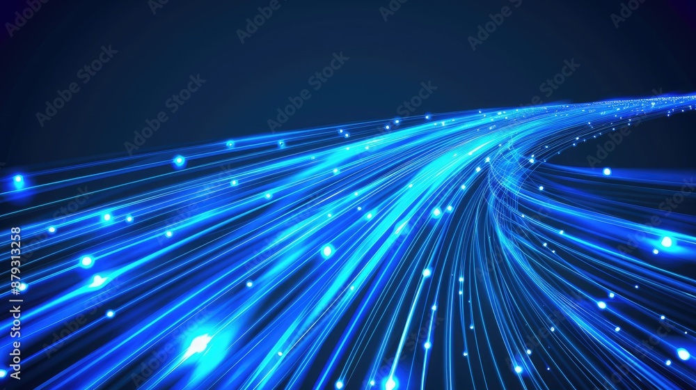 Fototapeta premium Blue light streak fiber optic speed line futuristic background for 5g or 6g technology wireless data transmission high-speed internet in abstract