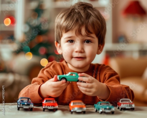 Young Boy Plays with Vintage Toy Cars, Enjoying Classic Toys, Retro Playthings, Childhood Nostalgia, Fun and Games, Happy Moments, Classic Car Collection, Retro Toy Collection, Childhood Memories