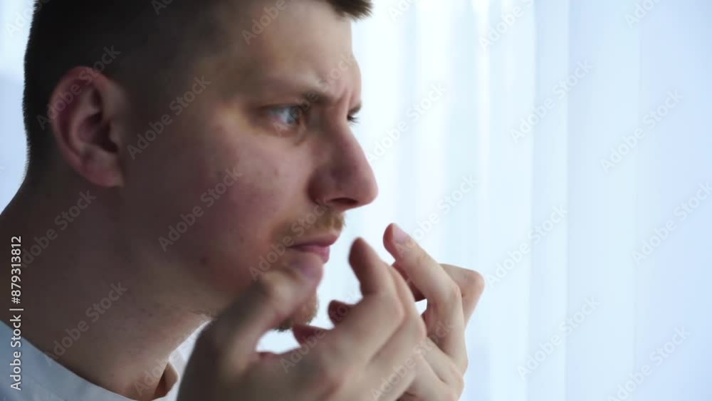 Dots on the face.
He squeezes out ulcers on his face with his fingers.
Pimples, acne, spots, allergies Dots on the face.
He squeezes out ulcers on his face with his fingers.
Pimples, acne, spots, allergies