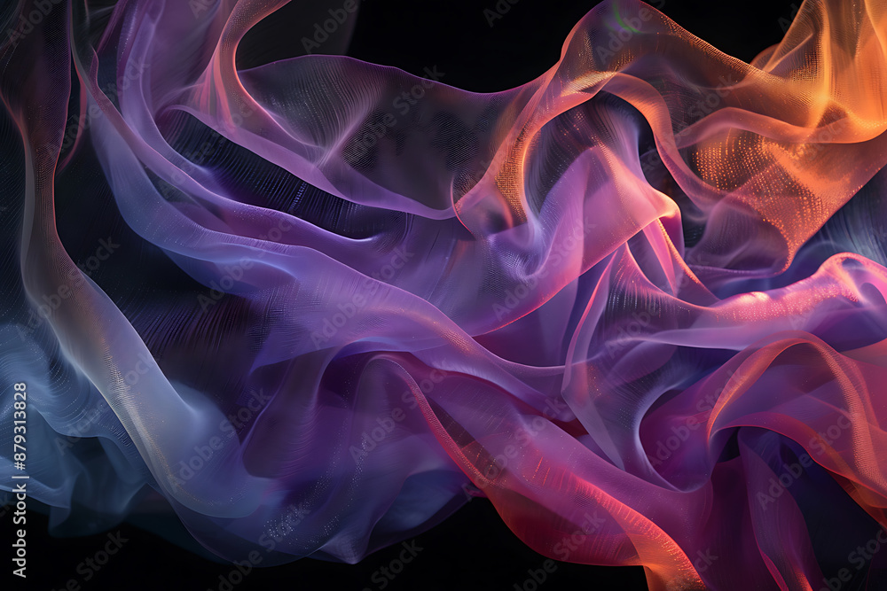 Obraz premium Floating sand-like shapes in various colors on a black background, creating an ethereal and mesmerizing visual effect.