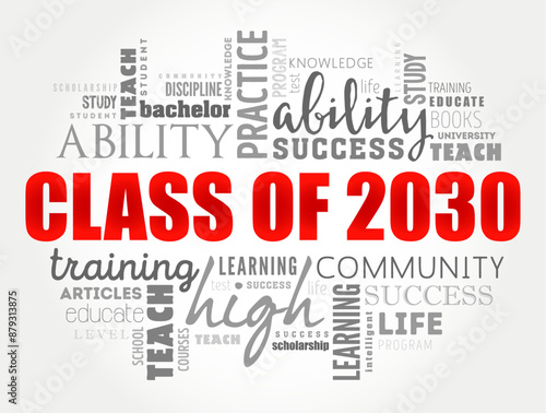 Class of 2030 - the group of students who graduated from high school or college in the year 2030, word cloud concept background