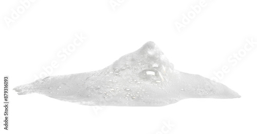 Foto Soap foam, colorful bubbles isolated on white