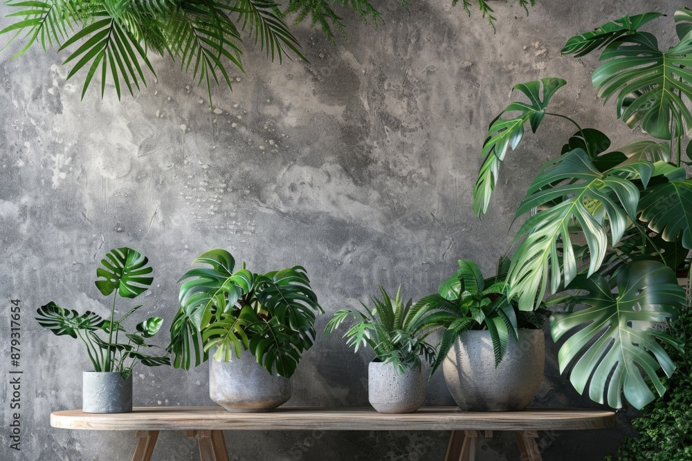 Home Plant. Front View of Potted Green Foliage in Tropical Interior Background Home Plant. Front View of Potted Green Foliage in Tropical Interior Background