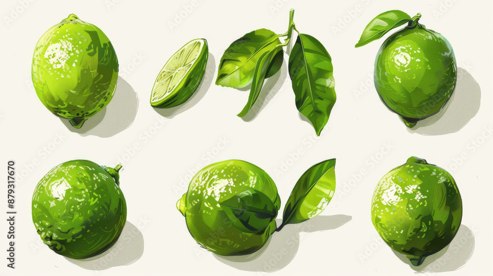 Green lime illustrations against a plain background. Ideal for tropical-inspired designs, kitchen decorations, and summer projects. Green lime illustrations against a plain background. Ideal for tropical-inspired designs, kitchen decorations, and summer projects.