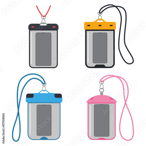 Waterproof phone pouches vector cartoon set isolated on a white background.