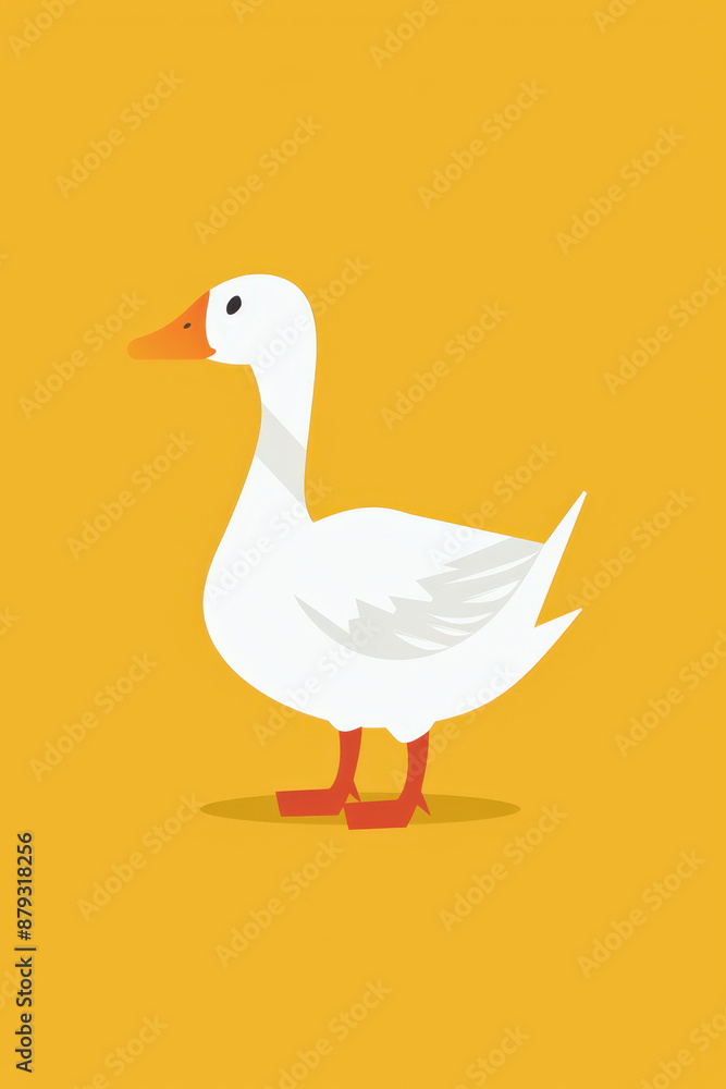 Minimalist illustration featuring a white goose standing on a yellow background, ideal for animal and nature themes Minimalist illustration featuring a white goose standing on a yellow background, ideal for animal and nature themes