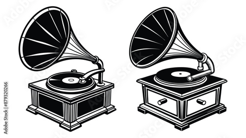 old gramophone silhouette vector illustration