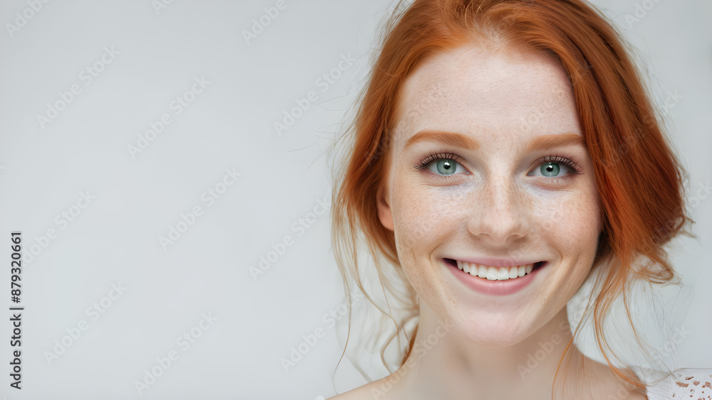 Portrait of a beautiful young redhead woman with freckles on her face Portrait of a beautiful young redhead woman with freckles on her face