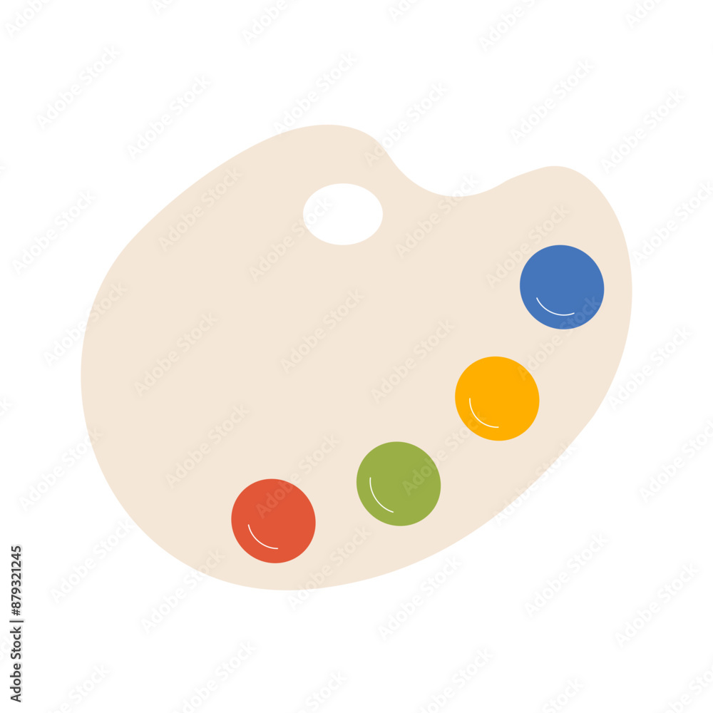 Colorful Artist Palette with Red, Green, Yellow, and Blue Paint Blobs Colorful Artist Palette with Red, Green, Yellow, and Blue Paint Blobs