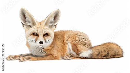 Detailed wildlife photo of a realistic fennec fox isolated on a white background