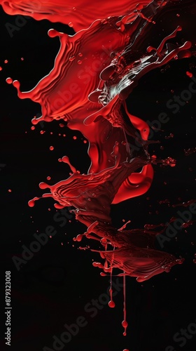 Red liquid splashing against a black background creating abstract artistic forms concept