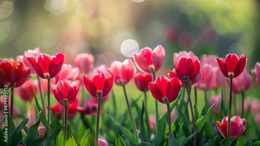 Red tulips blooming in a garden Red tulips blooming in a garden