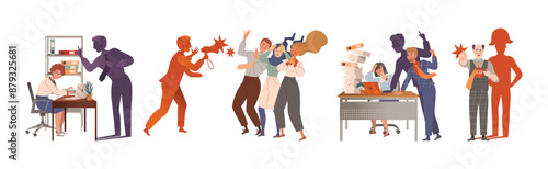 Furious Boss and Stressed Staff Character Vector Set