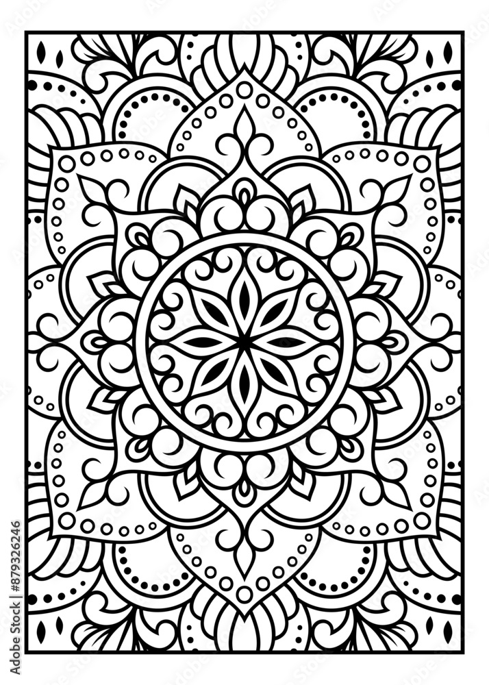 Outline floral pattern in mehndi style for coloring book page. Antistress for adults and children. Doodle ornament in black and white. Hand draw vector illustration.