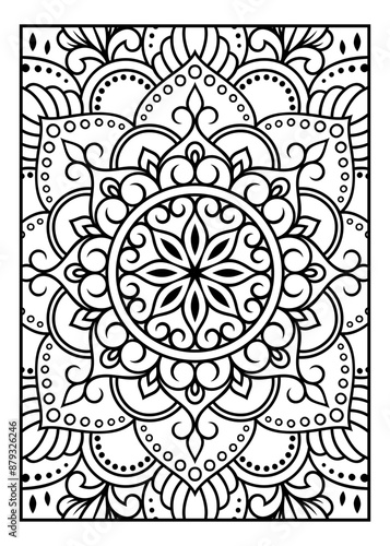 Outline floral pattern in mehndi style for coloring book page. Antistress for adults and children. Doodle ornament in black and white. Hand draw vector illustration.