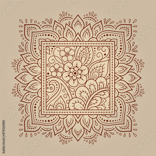 Stylized with henna tattoos decorative pattern for decorating covers for book, notebook, casket, magazine, postcard and folder. Eastern tradition flower and mandala design in mehndi style.