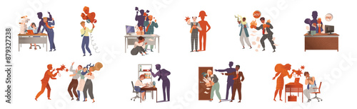 Furious Boss and Stressed Staff Character Vector Set