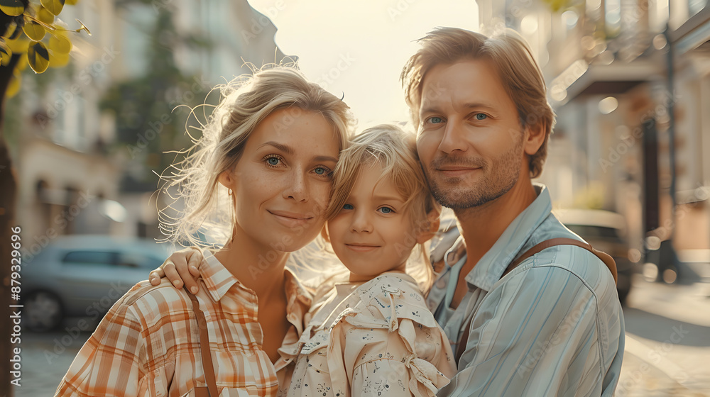 Happy smiling parents with kids on in a street Happy smiling parents with kids on in a street
