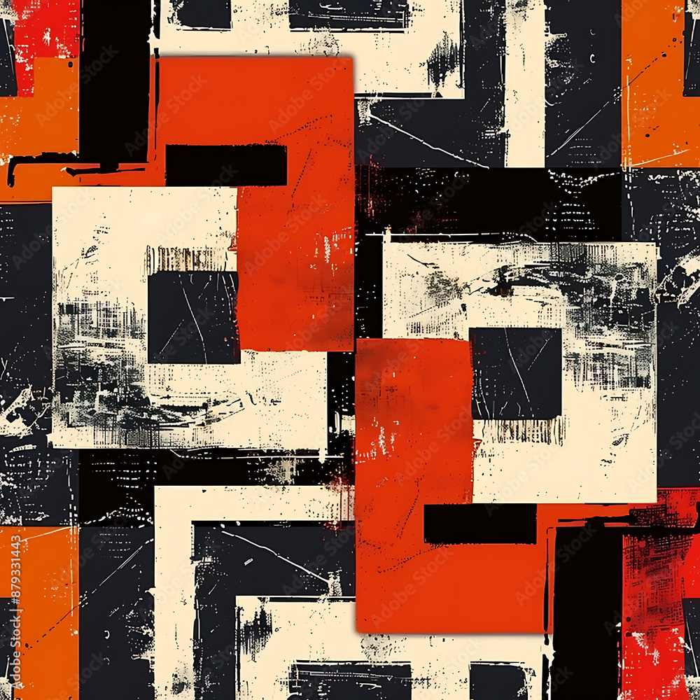 Fototapeta premium Grunge Contemporary art square geometric seamless pattern background.