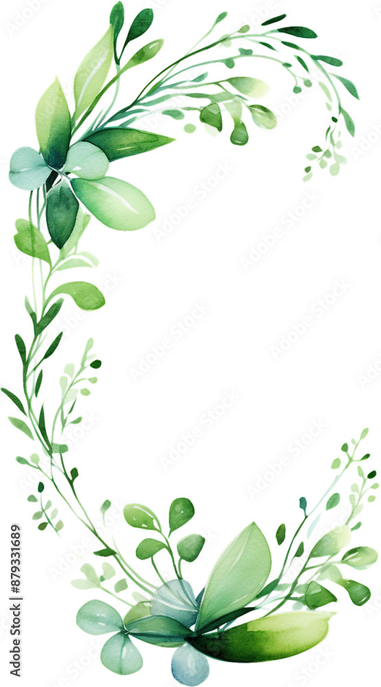watercolor frame of leaves, simple design, in the style of clipart, png, Transparent background watercolor frame of leaves, simple design, in the style of clipart, png, Transparent background