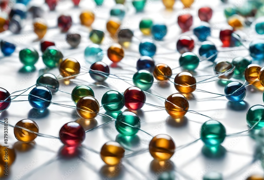 Obraz premium green and blue beads making a string together, chain of beads, string of beads