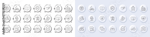 Yummy smile, Santa boots and Smile face line icons. White pin 3d buttons, chat bubbles icons. Pack of Ice cream, Marry me, E-bike icon. Baggage, Carry-on baggage, Calendar pictogram. Vector