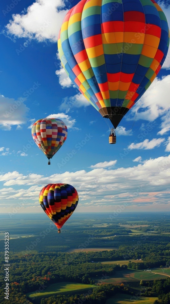 Naklejka premium Friends hot air ballooning, panoramic view, peaceful flight