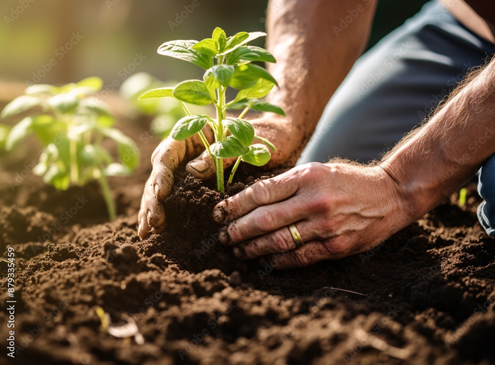 a person planting a plant in the dirt a person planting a plant in the dirt