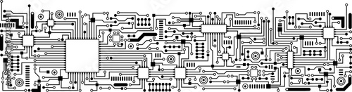 Bannière d'un schéma de circuit imprimé et d'électronique en bas de page avec un fond transparent