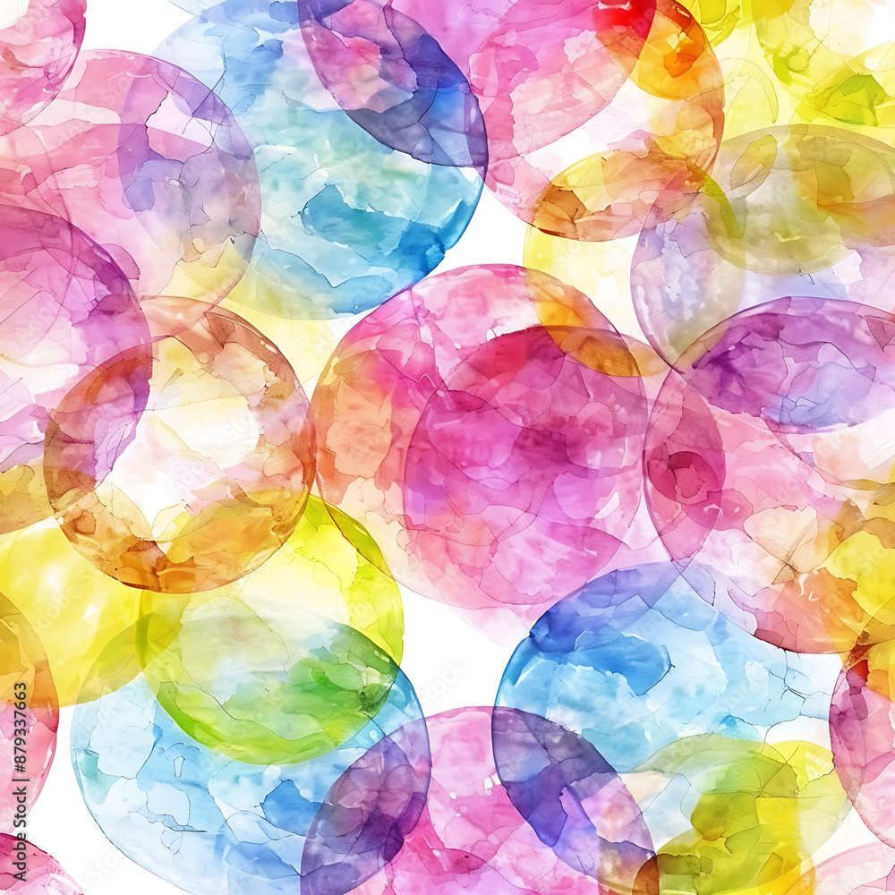 Fototapeta premium Abstract watercolor colorful washes of circle and ellipses stains seamless background