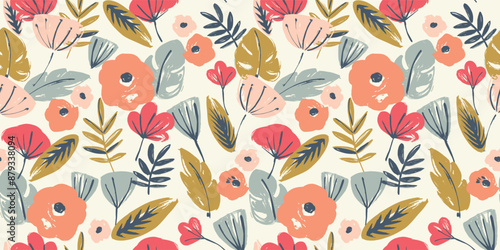 Folk floral seamless pattern. Modern abstract design for paper, cover, fabric, pacing and other