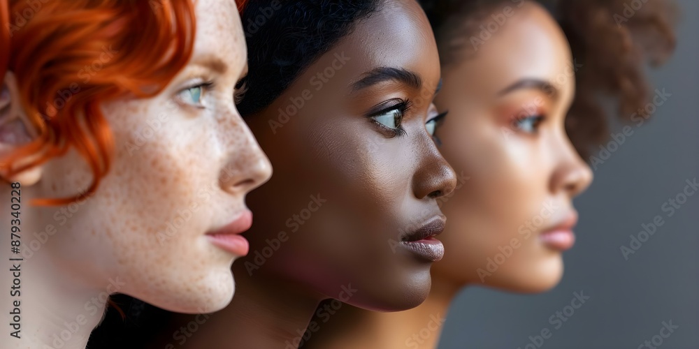 Women of Different Skin Tones and Facial Features in Profile. Concept Portrait Diversity, Women Empowerment, Inclusive Beauty, Feminine Strength Women of Different Skin Tones and Facial Features in Profile. Concept Portrait Diversity, Women Empowerment, Inclusive Beauty, Feminine Strength