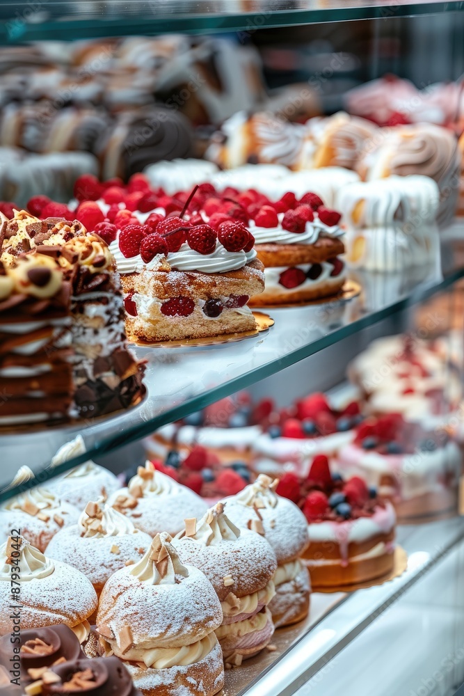 shop window with cakes. Selective focus shop window with cakes. Selective focus