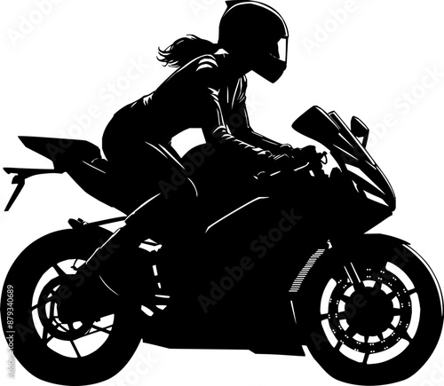 Motorcycle rider silhouette, sports motorbike, woman ride sport motorcycle