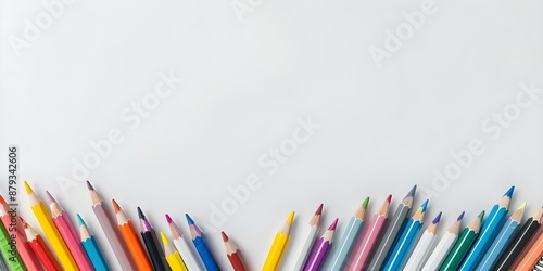 Overhead view of school supplies on white background individual items. Concept School Supplies, Overhead View, White Background, Individual Items