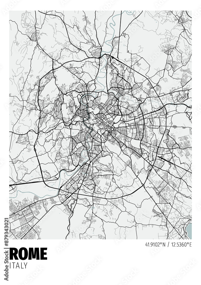 Naklejka premium Rome City, Italy Map - Rome City White Gold Maps Poster Wall Art Home Decor Ready to Printable 