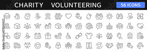 Charity and volunteering thin line icons set. Donation symbol. Vector
