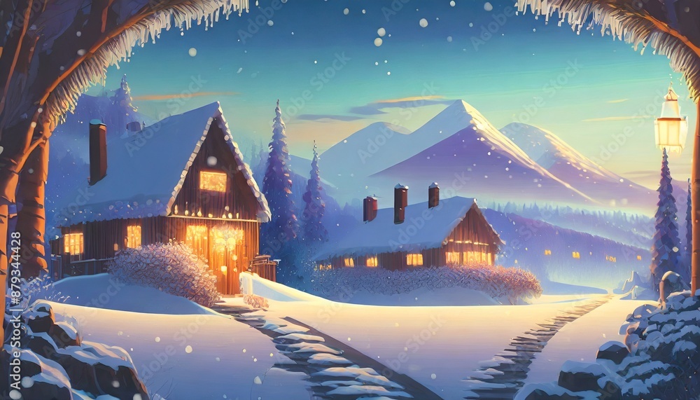 Fototapeta premium winter landscape with house