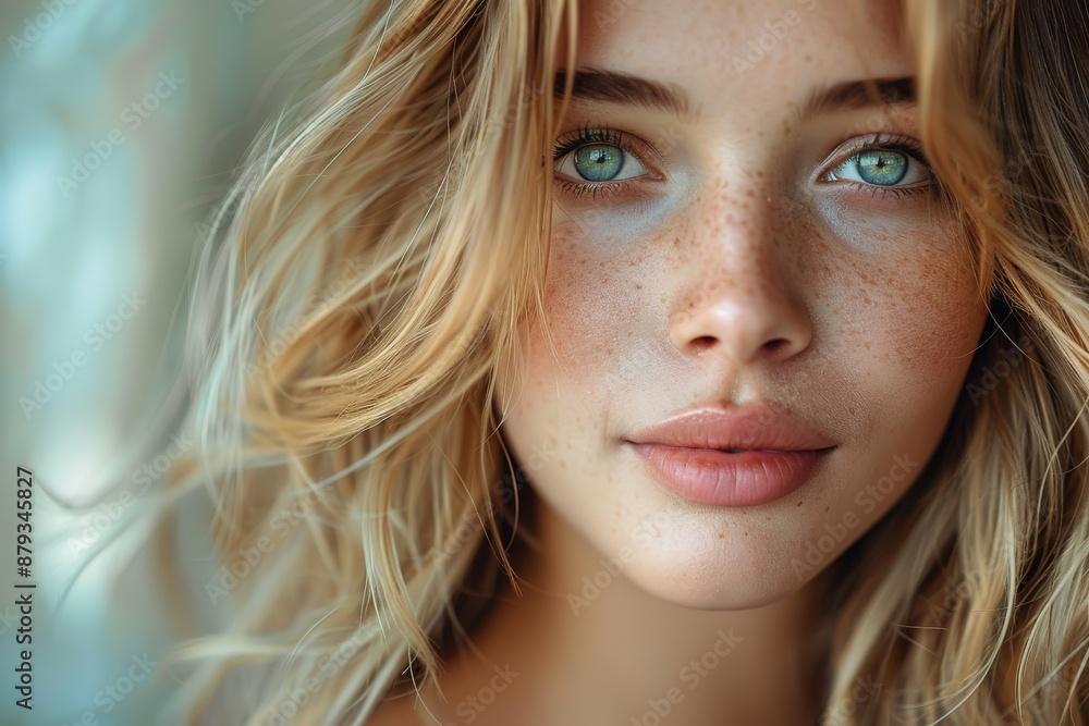 a portrait of a young beautiful blond woman, with empty copy space a portrait of a young beautiful blond woman, with empty copy space