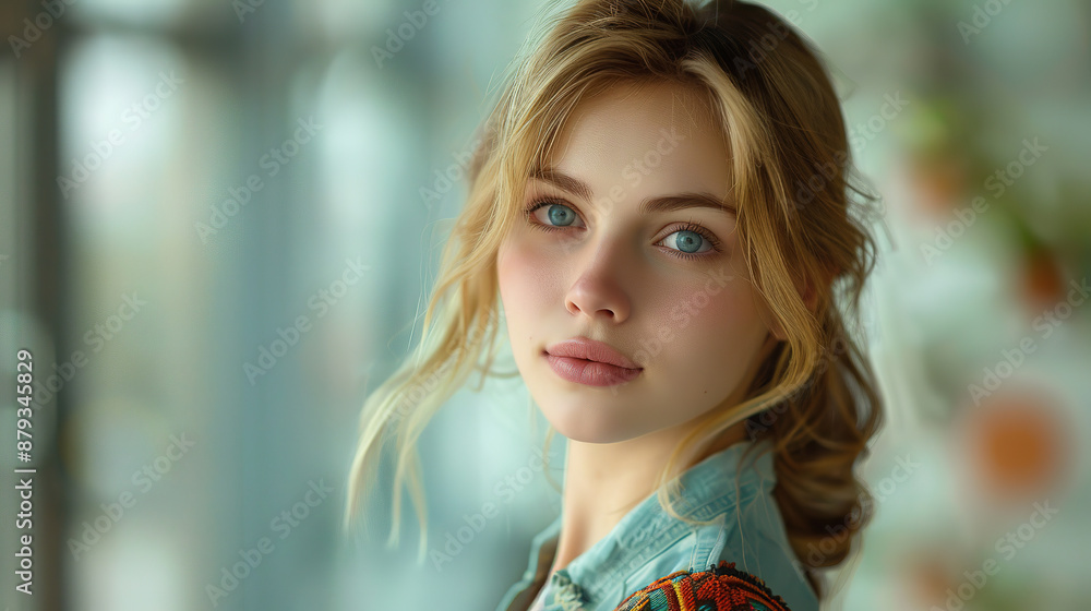 Obraz premium a portrait of a young beautiful blond woman, with empty copy space