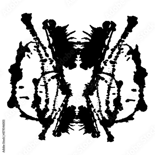 Rorschach black abstract splash. Ink symmetrical hand brushed design. Geometrical silhouette for psychological test.